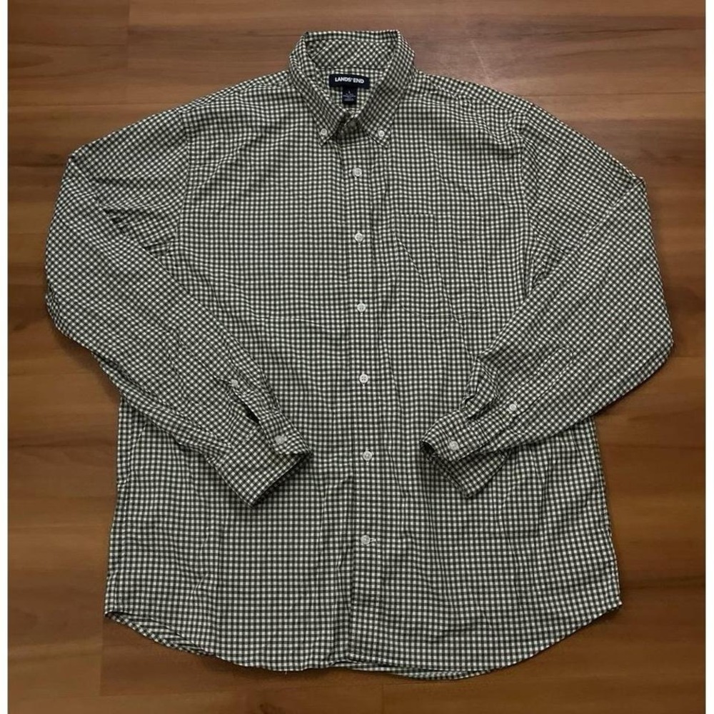 Mens Lands' End Gingham Performance Stretch Button Down‎ Casual Shirt